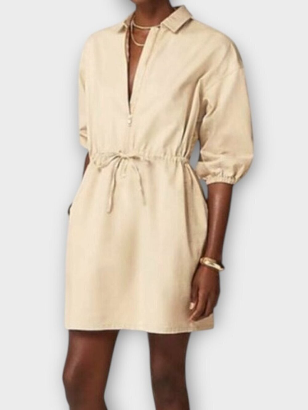 J Crew Cinch Waist Zip Up Cotton Dress